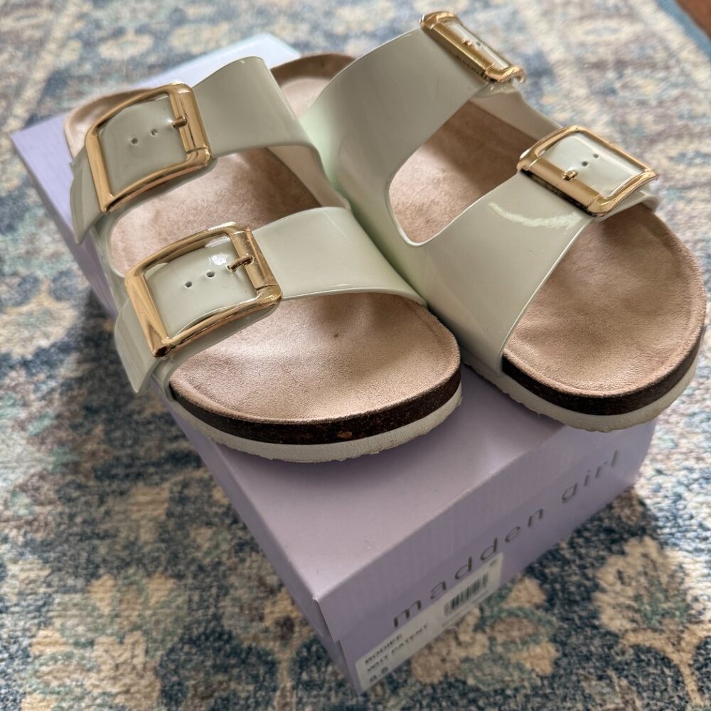 Madden Girl 'Bodie" White Patent Sandals Size 8.5M